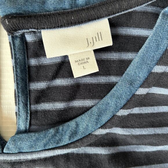 J Jill T Shirt Dress Tunic Size L Blue Striped 3/4 Sleeve Crew Neck Hand Pockets - Picture 3 of 8